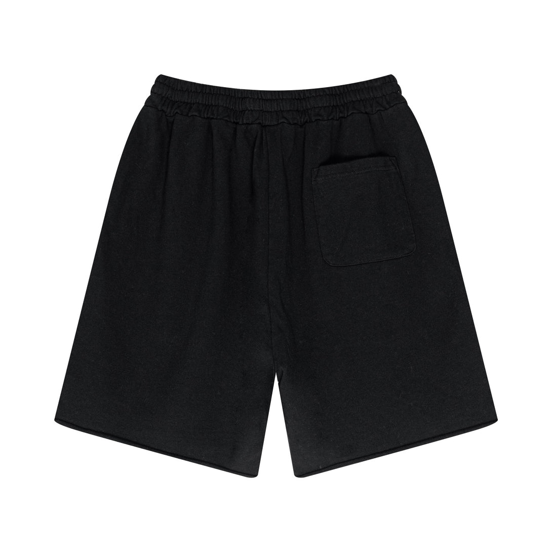 Back view of Black streetwear shorts - heavy cotton with reinforced seams for bulk orders