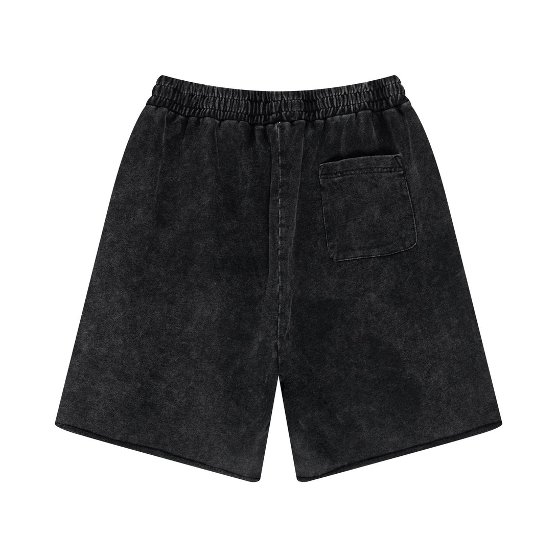 Back view of Dark Gray shorts - 100% cotton with distressed detailing for bulk apparel