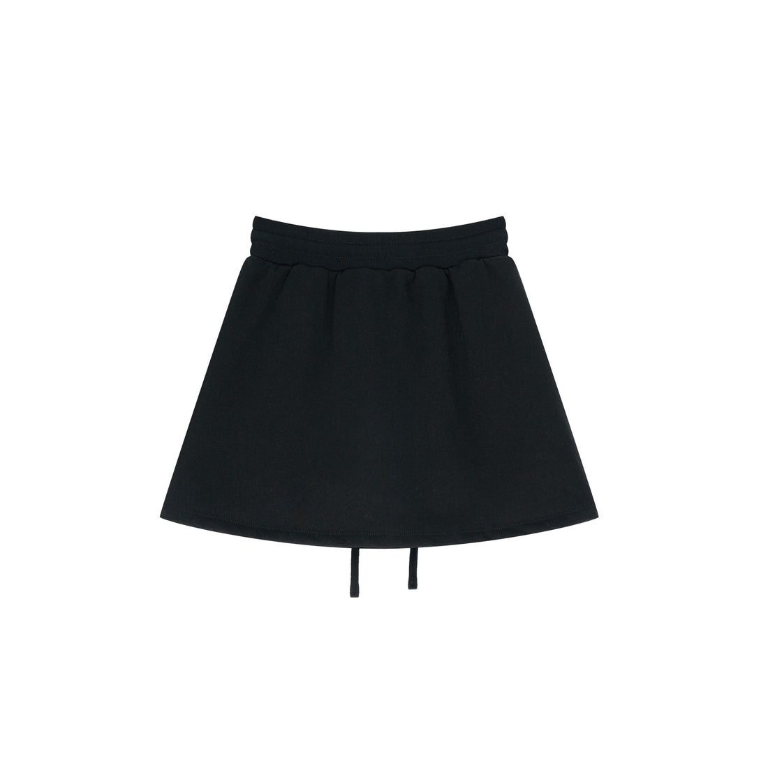 Back view of Black athleisure skirt - 100% cotton with secure built-in shorts for suppliers