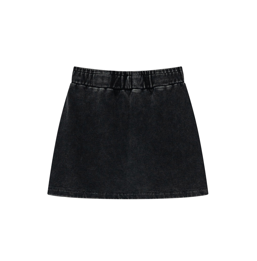 Back view of Black athleisure skirt - 100% cotton with built-in shorts for bulk orders
