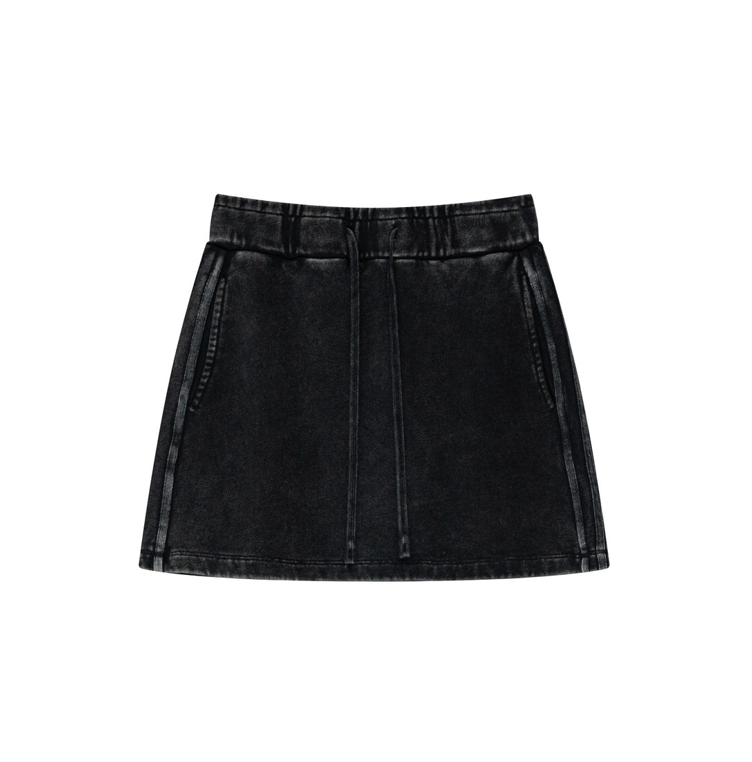 Black cotton skirt front - moisture-wicking fabric with pigment-dye wash and built-in shorts