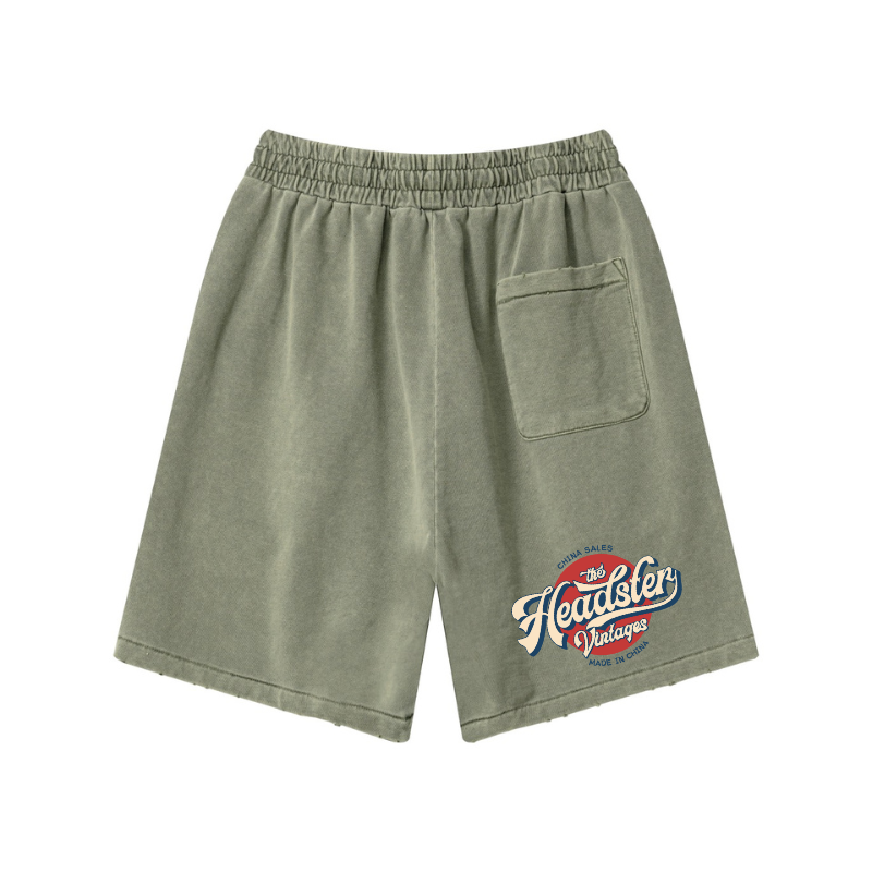 Back print design on Army Green athletic shorts - durable cotton for wholesale fitness wear