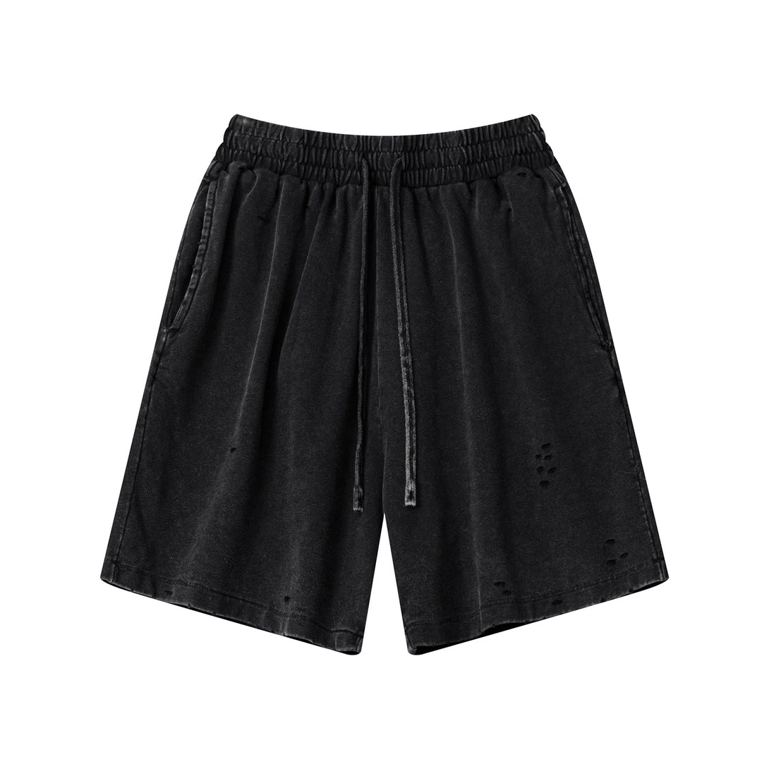 Black gym shorts front - 100% cotton pigment-dye wash and reinforced stitching for wholesale