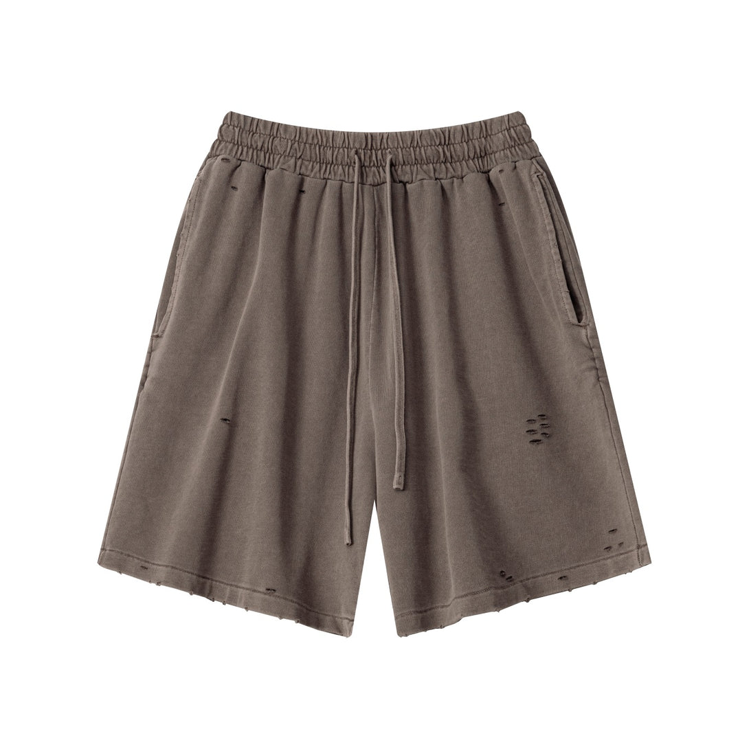 Coffee brown training shorts front - 100% cotton pigment-dye wash with reinforced side seams