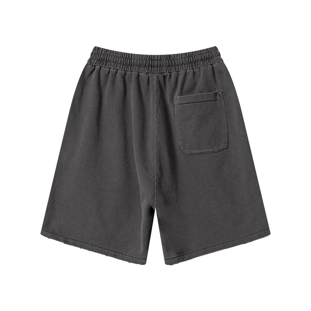 Dark Gray athletic shorts back - pigment-dye wash technology on heavyweight cotton fabric