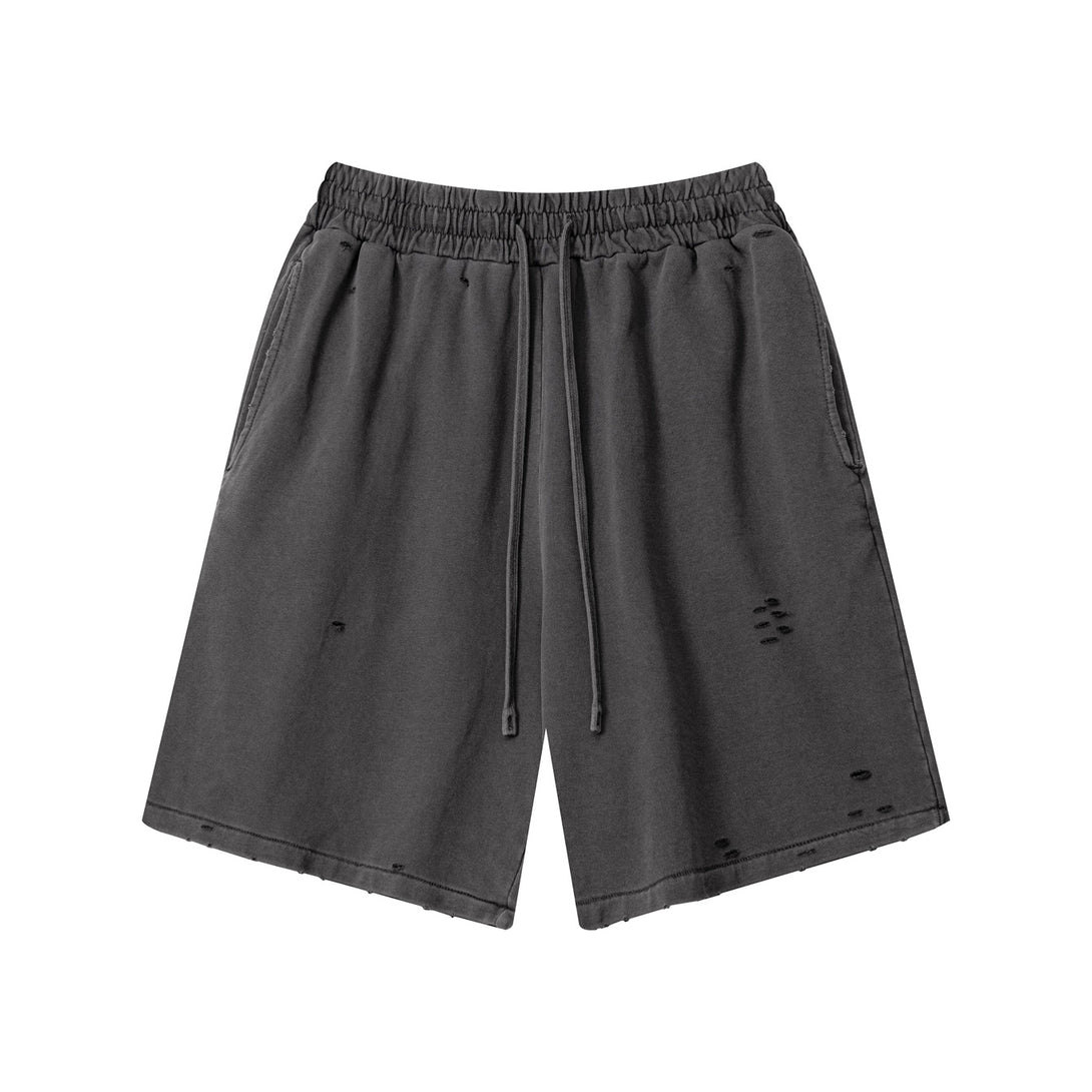 Dark Gray athletic shorts front - pigment-dye wash technology on heavyweight cotton fabric