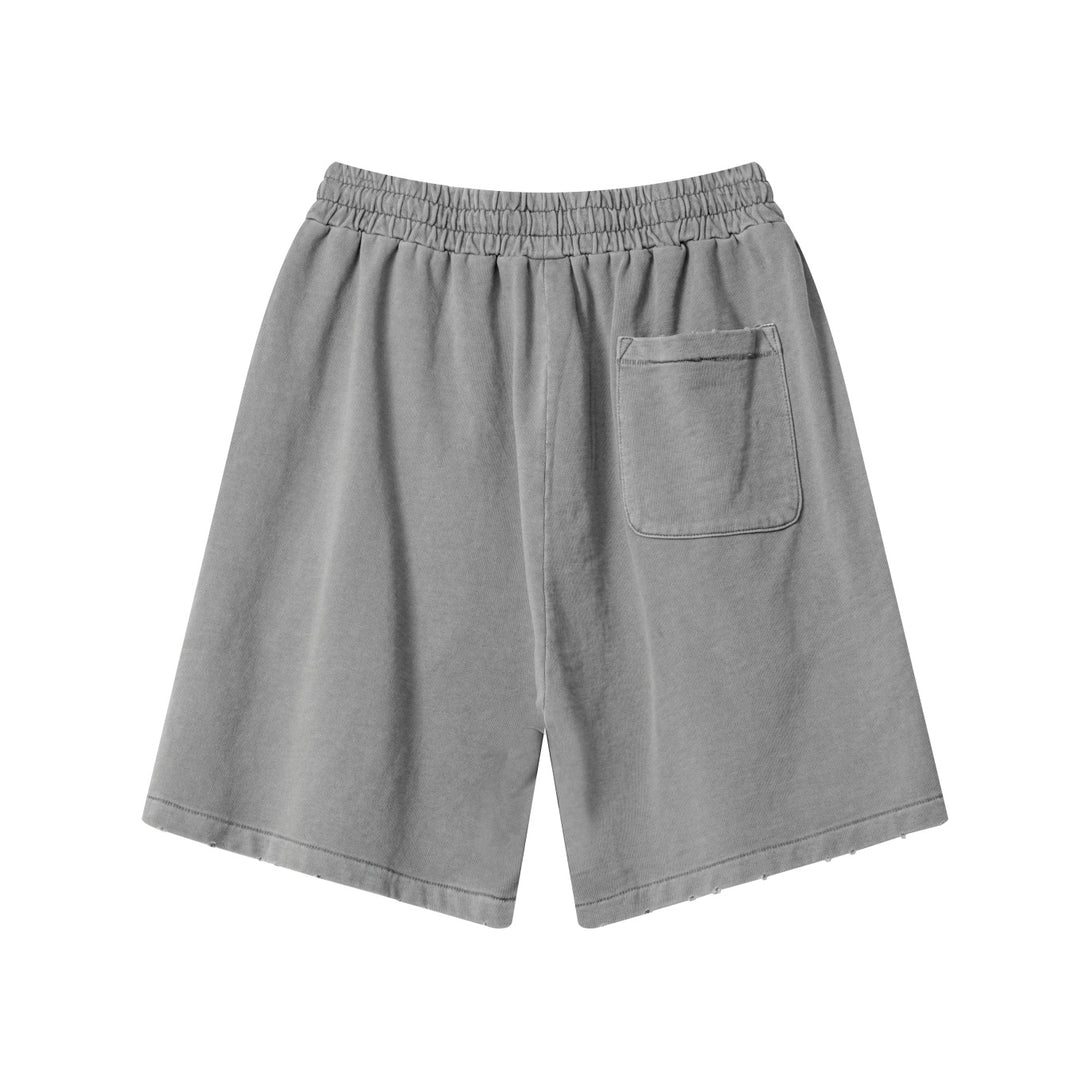 Gray workout shorts back view - reinforced crotch gusset and durable cotton fabric