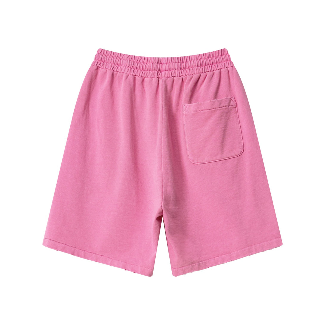 Back view of Rose Red athletic shorts - 100% cotton with reinforced seams and pigment-dye wash technology