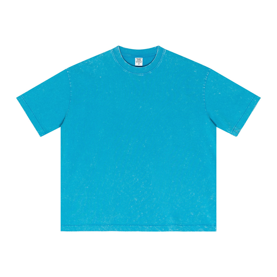 Blue 100% Cotton Snow-Wash T-Shirt Front | SS25 Vintage Craft Collection | Wholesale Streetwear Base MOQ 20pcs