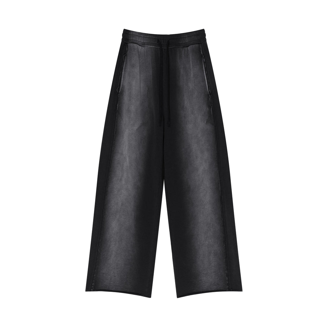 Black 100% Cotton Sports Pants Front View | Spray-Print Tech Gym-to-Street Design | Wholesale Activewear MOQ 20pcs