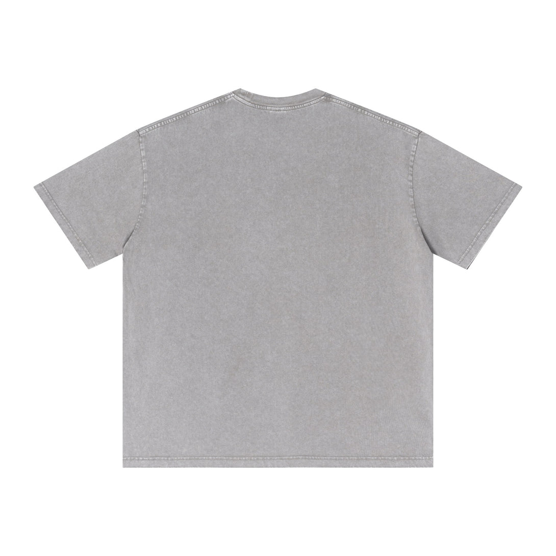 Back view of Light Gray 100% Cotton Oversized Tee, streetwear staple garment.