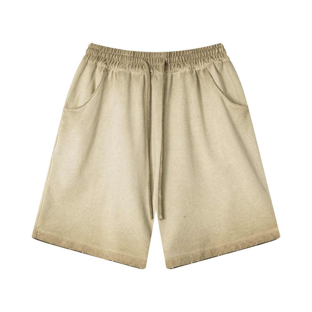 Khaki workout shorts front view - 310gsm heavyweight cotton fabric