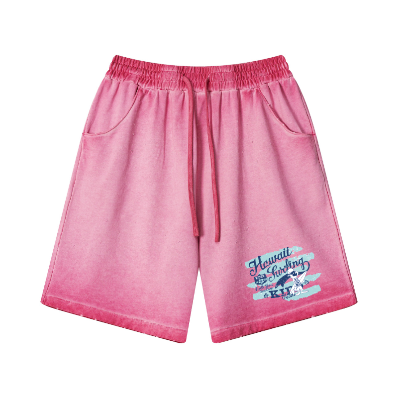 Rose Red shorts print effect - fade-resistant graphic technology