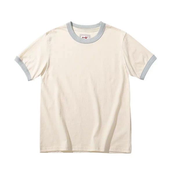 Custom Natural Organic Color Contrast Round Neck Short Cuff T-shirt - April Su