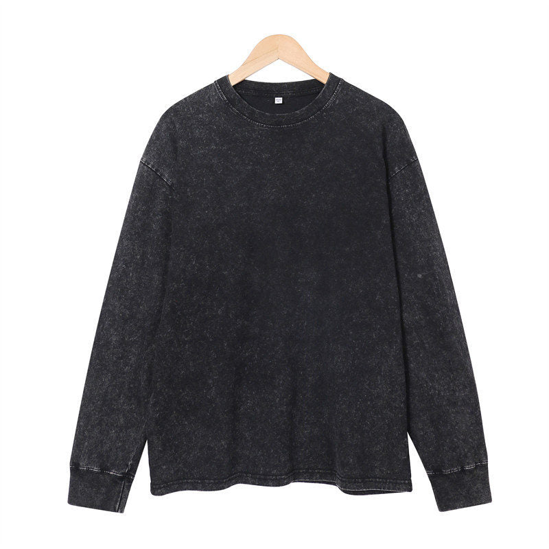 Front view of the 230G Cotton vintage long-sleeved T-shirt in Black.