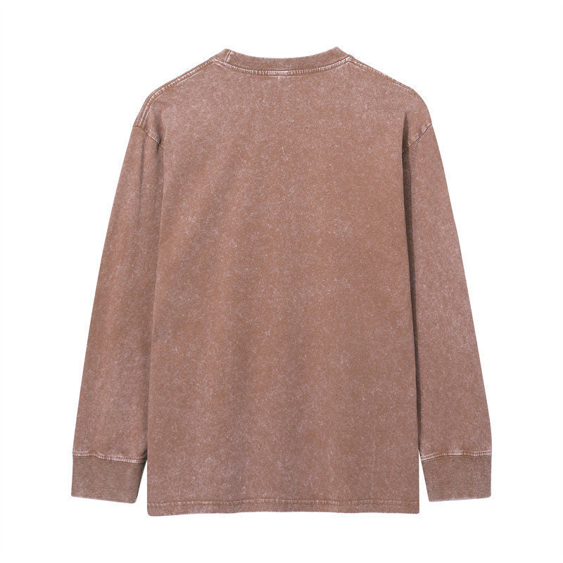 Back view of the 230G Cotton vintage long-sleeved T-shirt in Chocolate Brown.