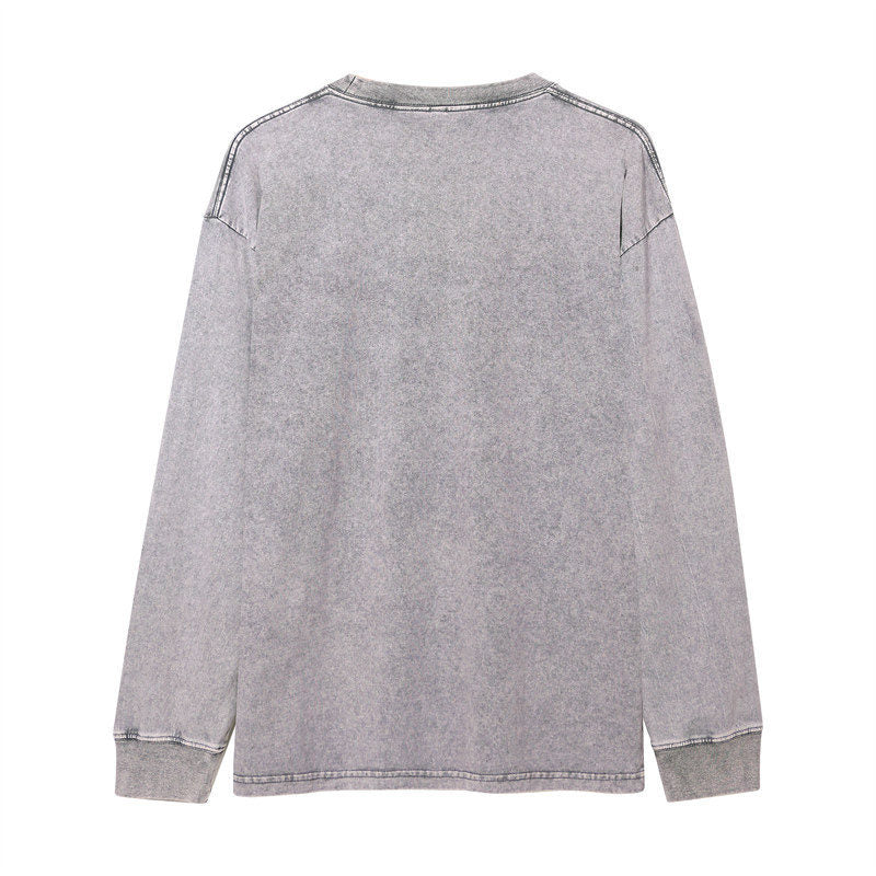 Back view of the 230G Cotton vintage long-sleeved T-shirt in Heather Gray.