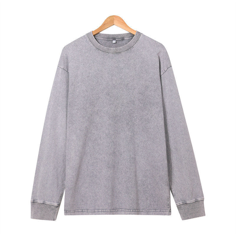 Front view of the 230G Cotton vintage long-sleeved T-shirt in Heather Gray.