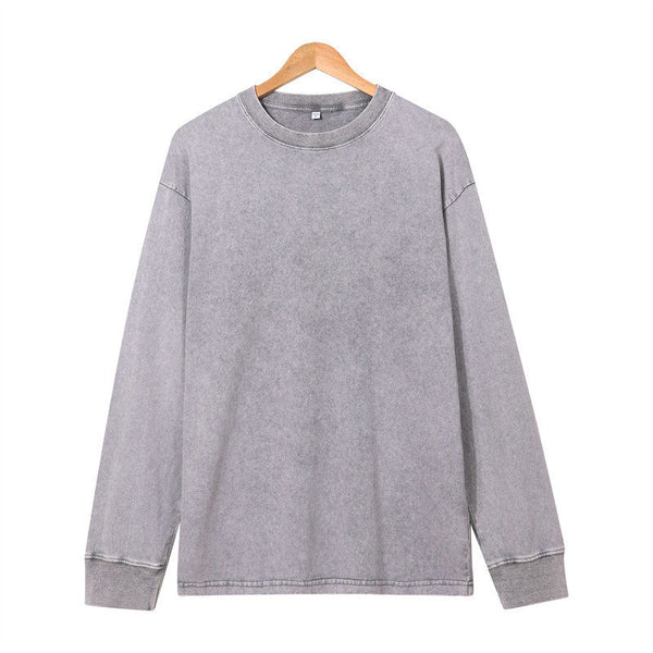 Front view of the 230G Cotton vintage long-sleeved T-shirt in Heather Gray.