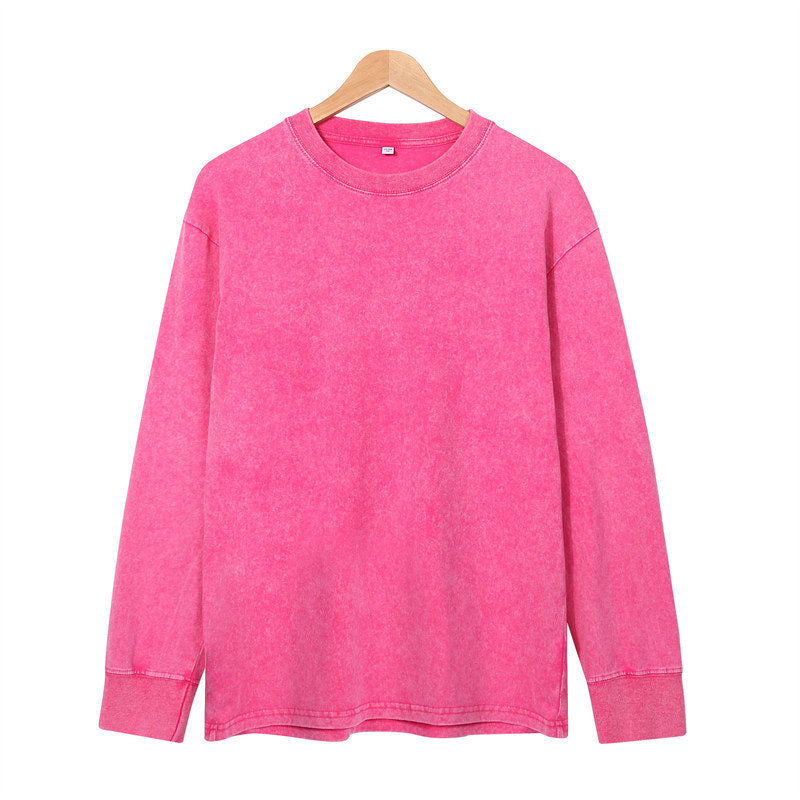 Front view of the 230G Cotton vintage long-sleeved T-shirt in Magenta.