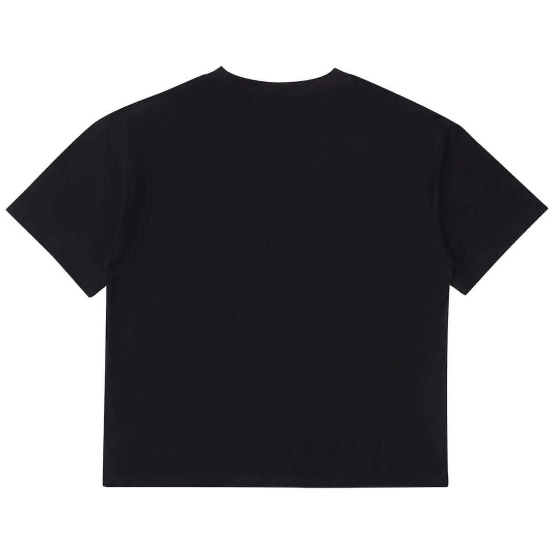 Custom Branding Area on Black Tee Back | Garment Manufacturing Sample