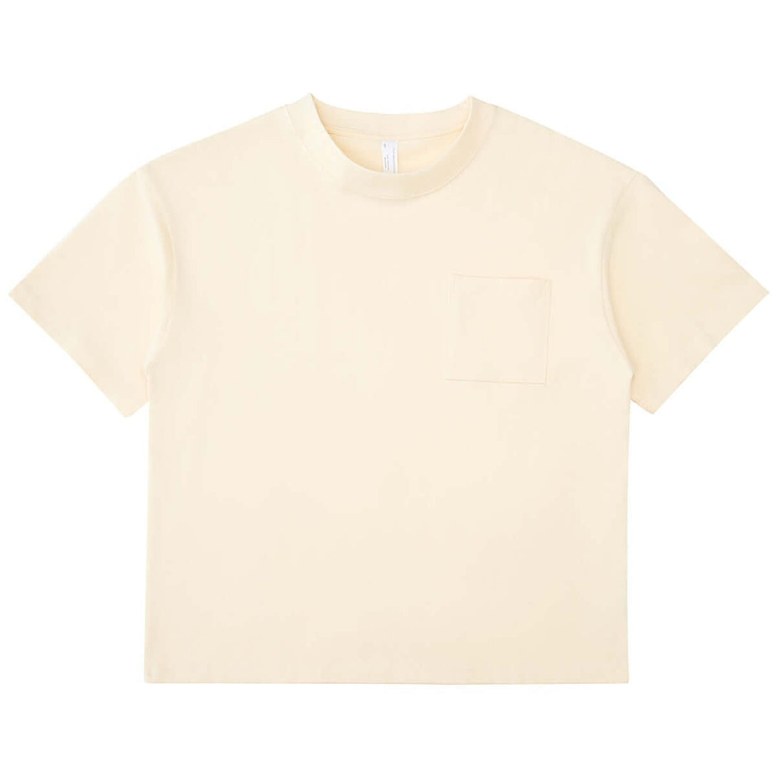 Cream Color Bulk Street Tee | Front View with Customizable Pocket | OEM Apparel
