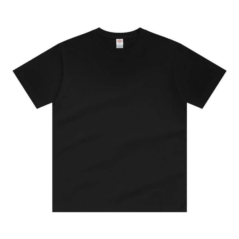 Black heavyweight 16s crew neck tee front - 250g custom OEM shirt blank wholesale