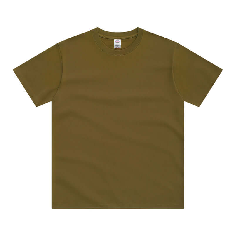 Olive green heavyweight crew neck tee front - 250g 16s cotton OEM blank