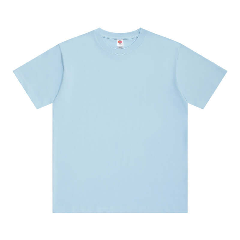Sky blue 250g cotton tee front - 16s heavy crew neck OEM blank bulk