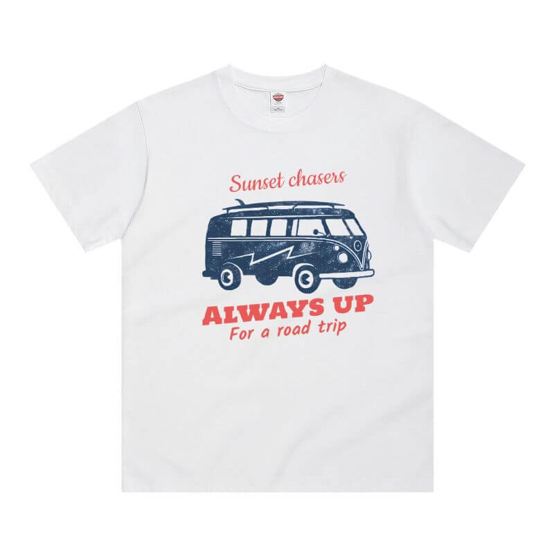 Custom Printed White 16s Heavy Cotton Tee Front - 250g Crew Neck OEM Blank with Screen Design, Bulk Apparel XS-XXL Sizing