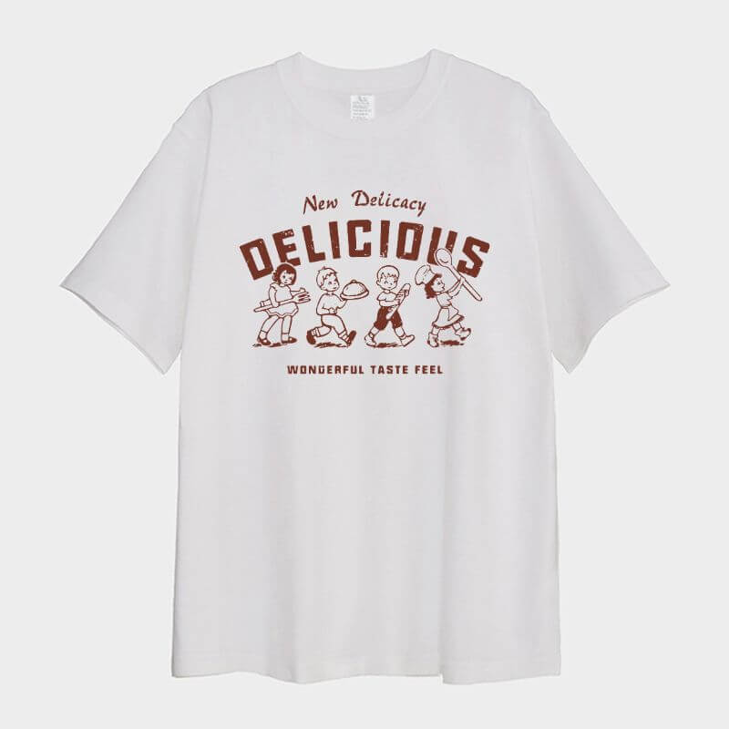 Custom DTG Printed White Design Tee - 250g Heavy Cotton Loose Fit Front, Wholesale Garment Decorator Blank