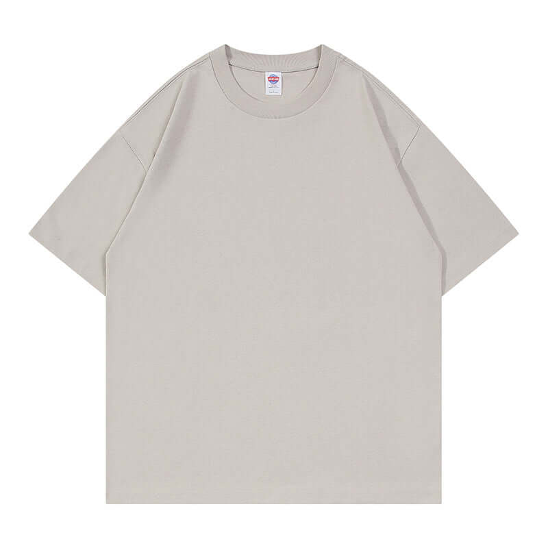 Beige gray heavy cotton tee front - Oversized blank for logo embroidery S-3XL