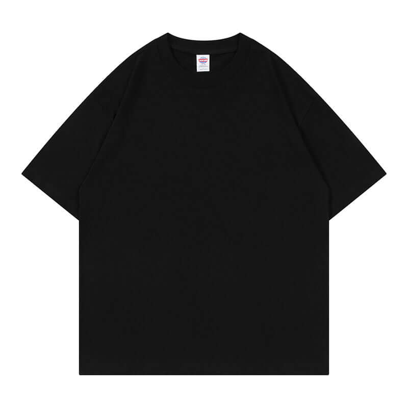 Black heavyweight cotton oversized tee front - Blank custom logo shirt corporate uniforms
