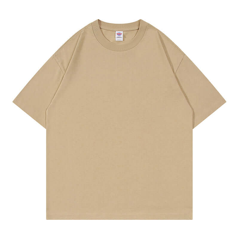 Camel color oversized cotton tee front - Heavy 250g blank for team branding bulk