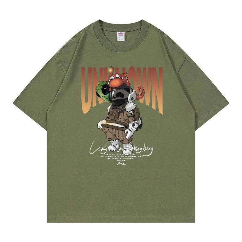 Custom Printed Jungle Green Heavyweight Tee Front - Oversized 245g Cotton Blank with Screen Design for Bulk Uniform Orders