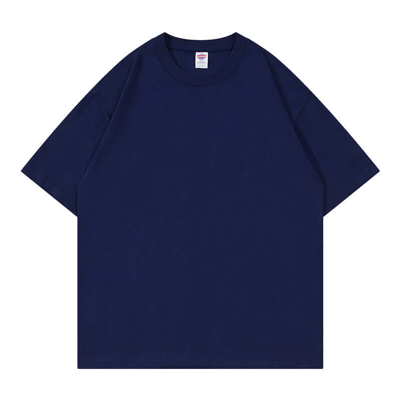 Navy blue oversized cotton tee front - Heavy blank for custom branding S-3XL
