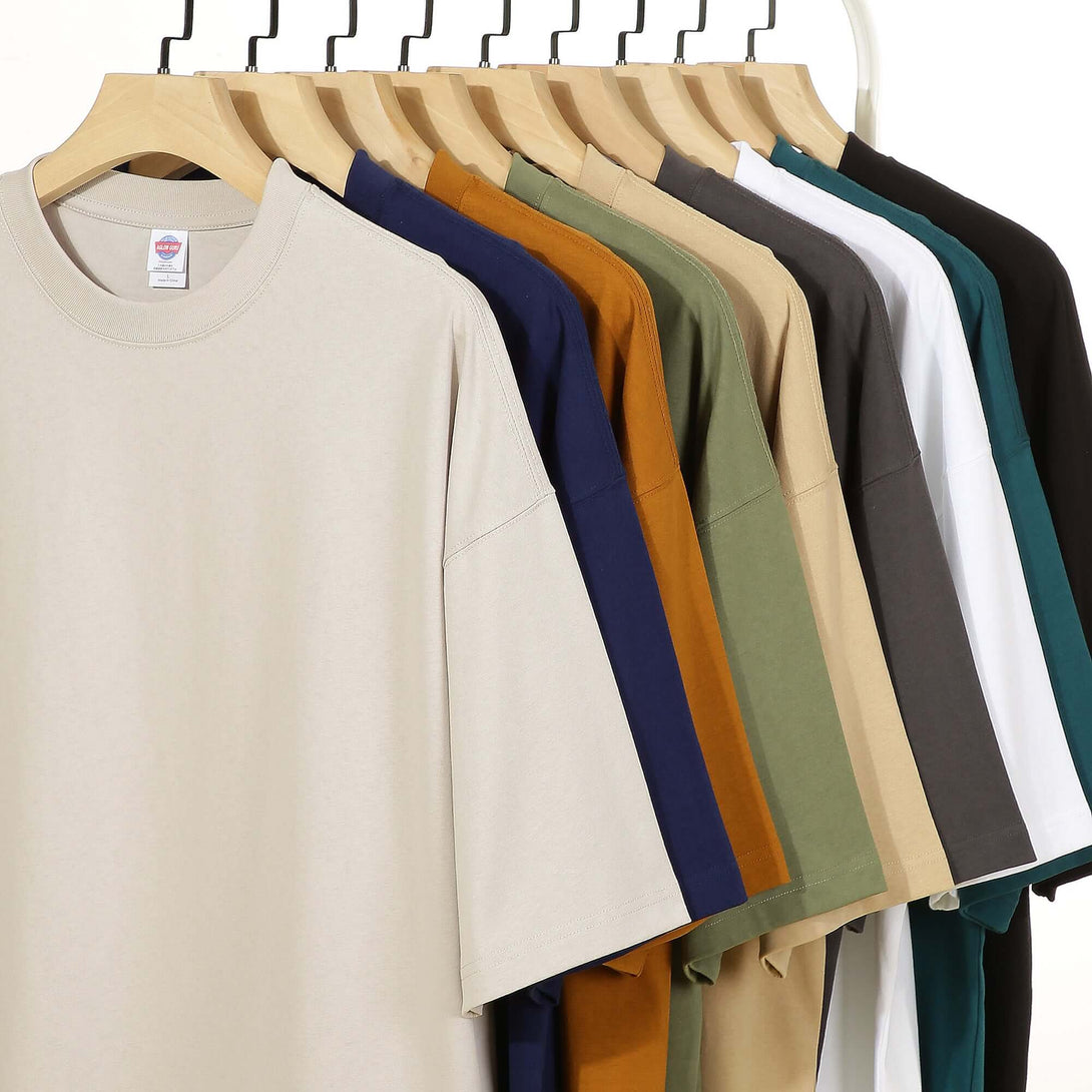 Oversized 250gsm heavyweight cotton tee front - Custom branding blank tee in camel color for bulk uniforms