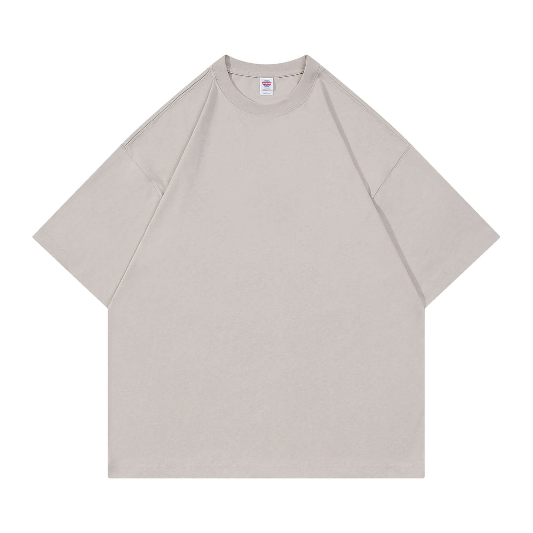 Oatmeal heavyweight cotton oversized tee front - 250gsm blank shirt for custom embroidery bulk