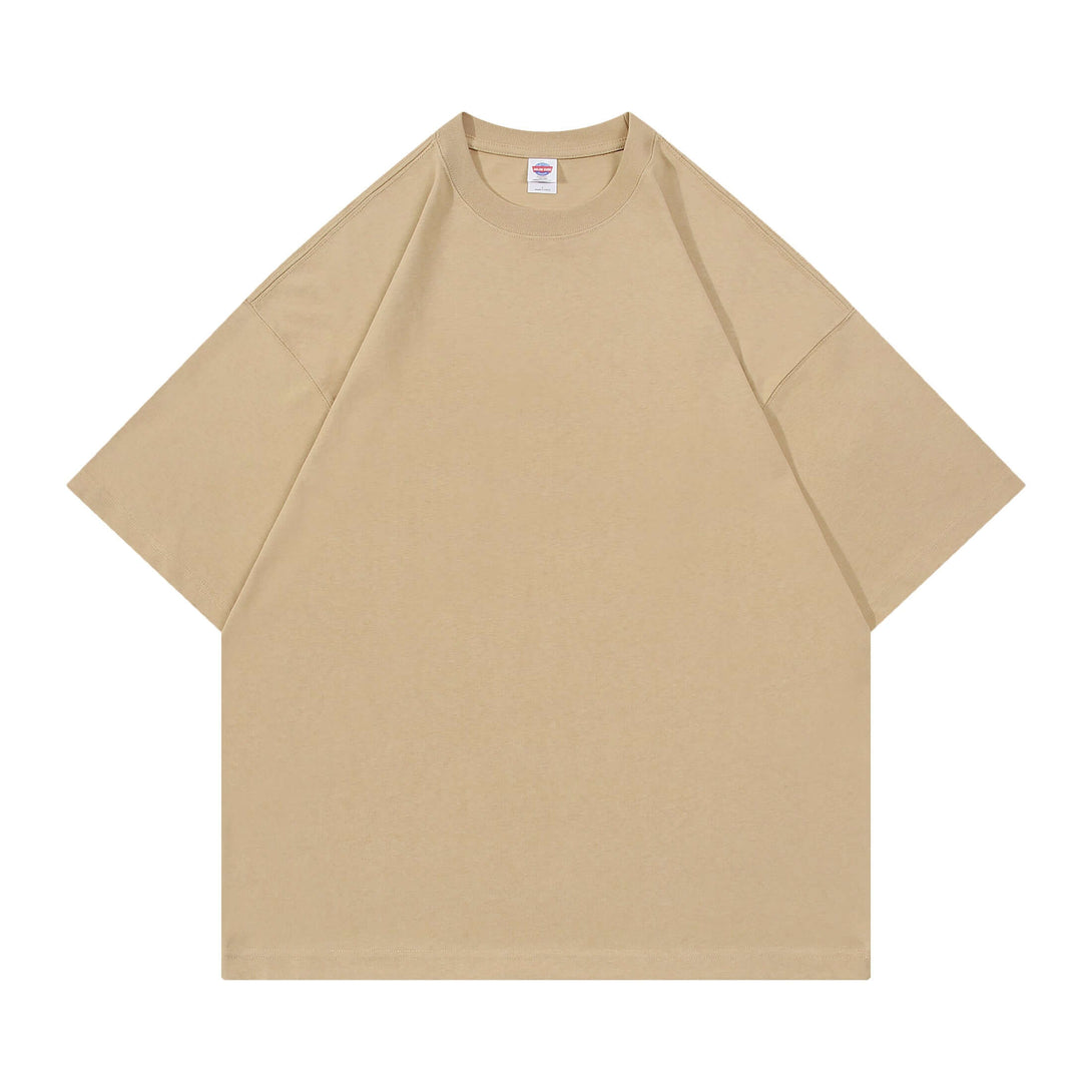 Oversized 250gsm heavyweight cotton tee front - Custom branding blank tee in camel color for bulk uniforms