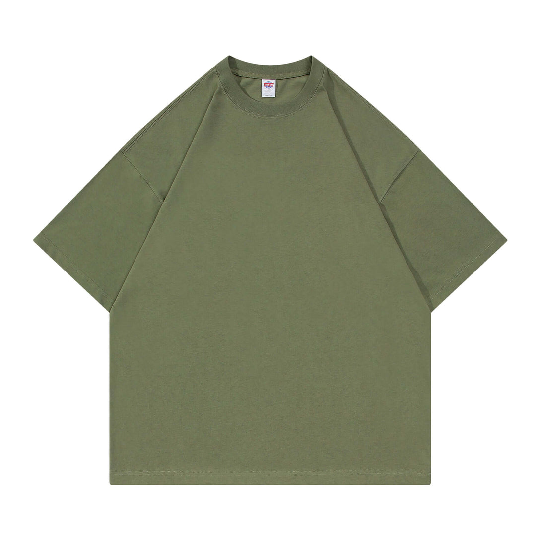 Army green oversized cotton tee front - 250gsm heavyweight blank for corporate custom branding