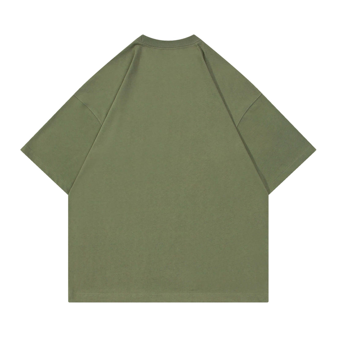 Army green heavyweight tee back - Oversized 250gsm blank for bulk custom branding