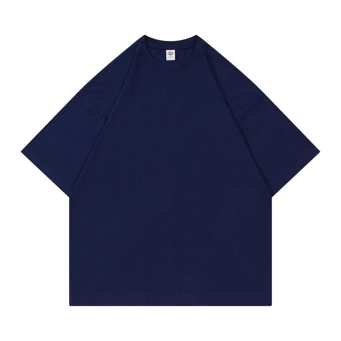 Navy blue 250gsm heavyweight tee front - Oversized blank for custom logo bulk uniform orders
