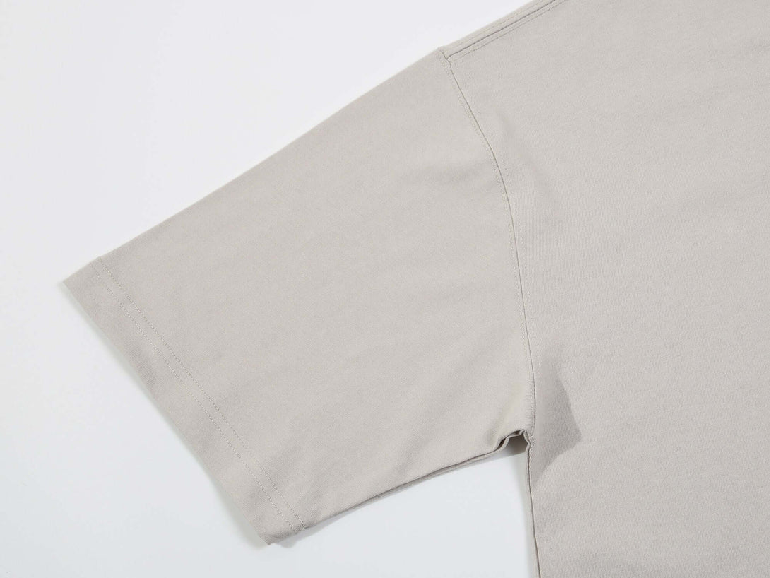 Oatmeal cotton tee back Sleeve view - Oversized 250gsm heavyweight blank for bulk logo orders