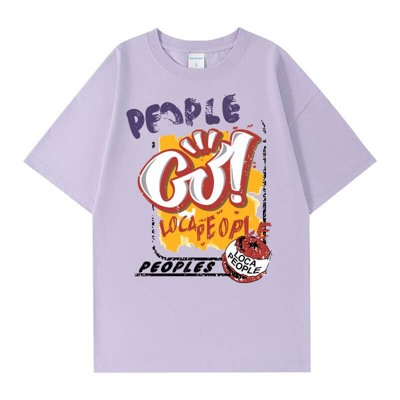 Custom Screen Print Detail on Lavender Tee - 250g Heavy Cotton Fabric Texture OEM Streetwea