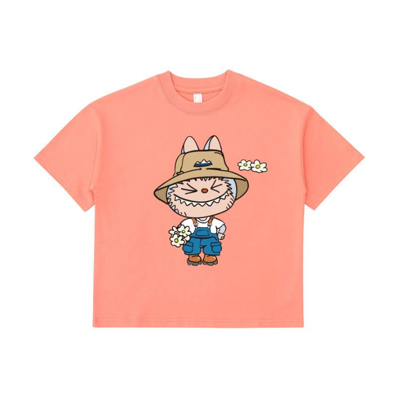 Coral Red kids streetwear tee | Front view bulk OEM Print custom patterns