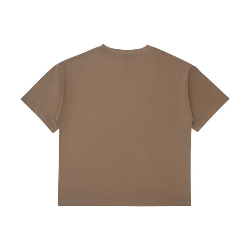 Taupe color tee rear | Bulk apparel manufacturing sample