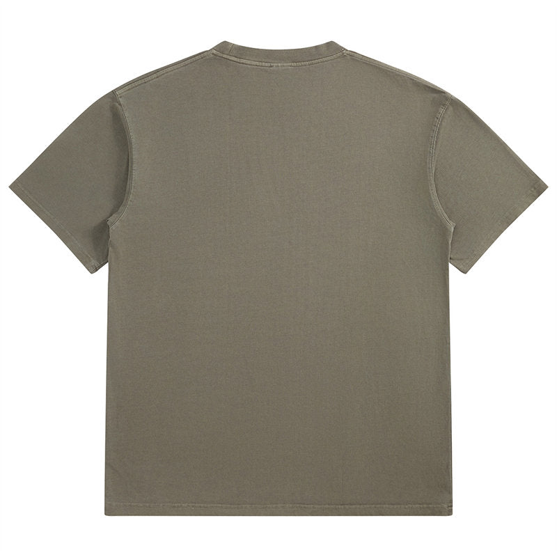 Army Green 280g Heavyweight Vintage Washed Cotton T-shirt Back View