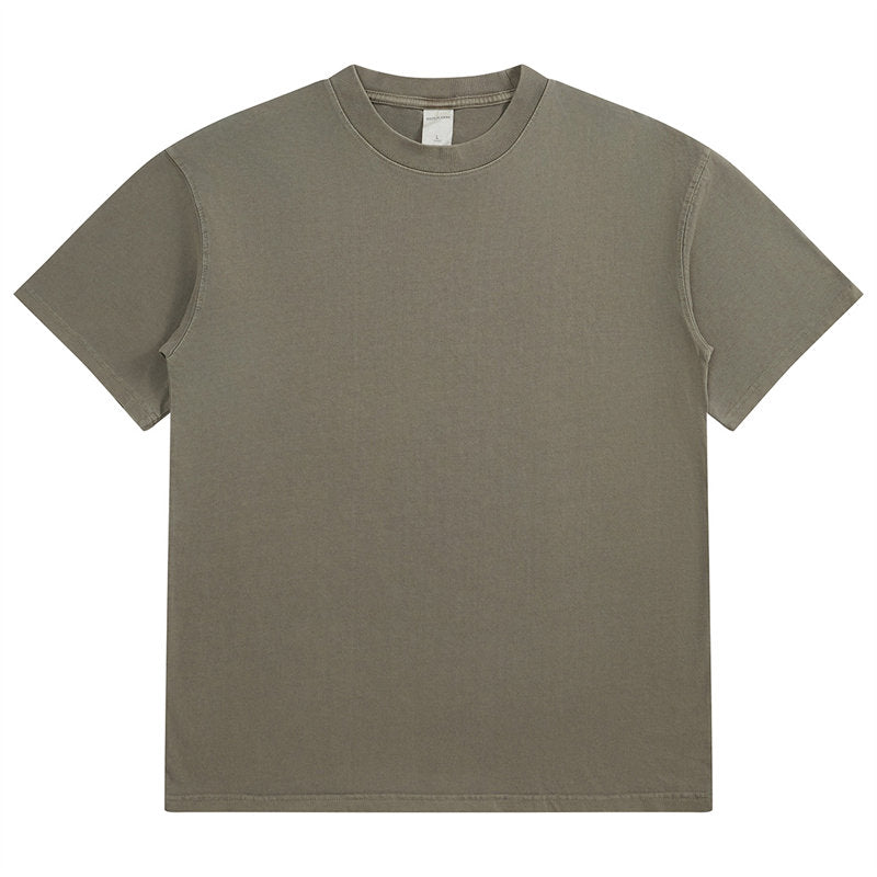 Army Green 280g Heavyweight Vintage Washed Cotton T-shirt Front View