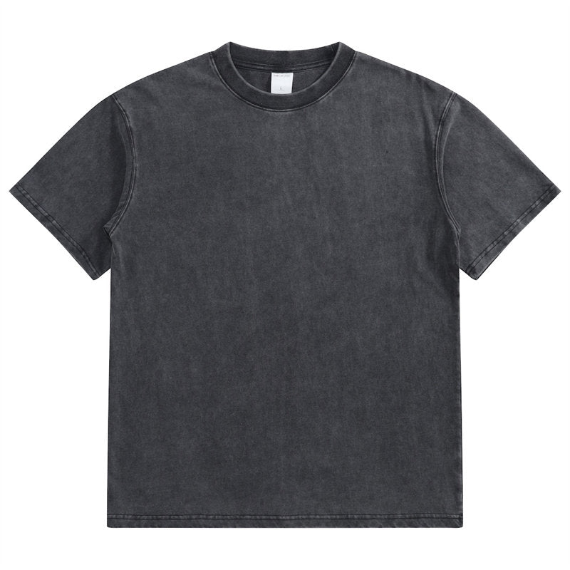 Black 280g Heavyweight Vintage Washed Cotton T-shirt Front View