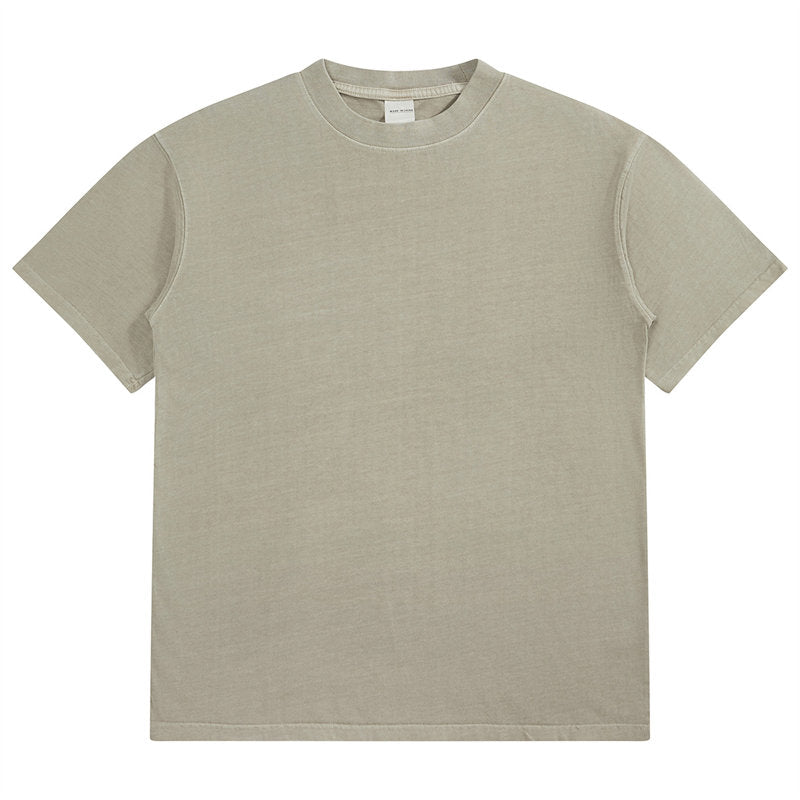 Khaki 280g Heavyweight Vintage Washed Cotton T-shirt Front View